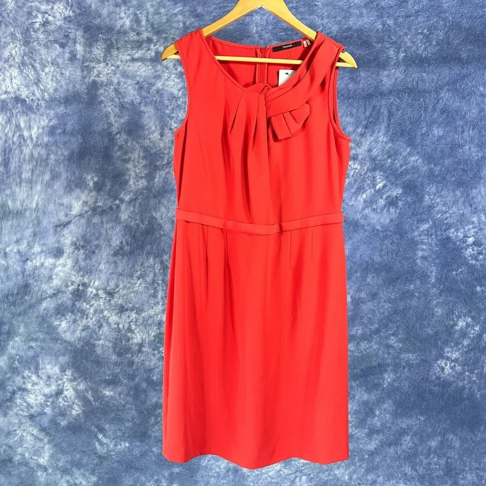 Tahari Womens Dress Orange Red Sz 14 Sleeveless Knee Length Sheath